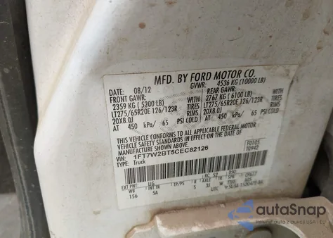 2012 Ford F-250 Lariat z USA, uszkodzony, nr VIN 1FT7W2BT5CEC82126